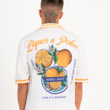 Relaxed Forbidden Fruits Back Printed Revere Collar White Shirt