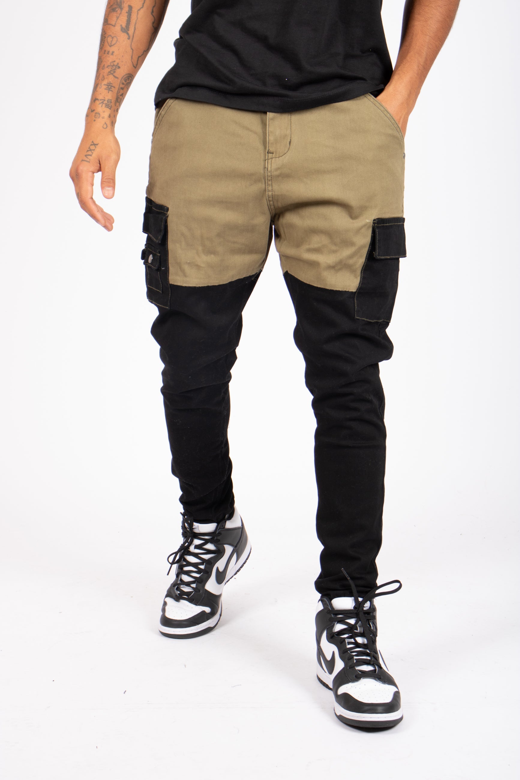 Faro Black & Khaki Contrast Relaxed Denim Jogger