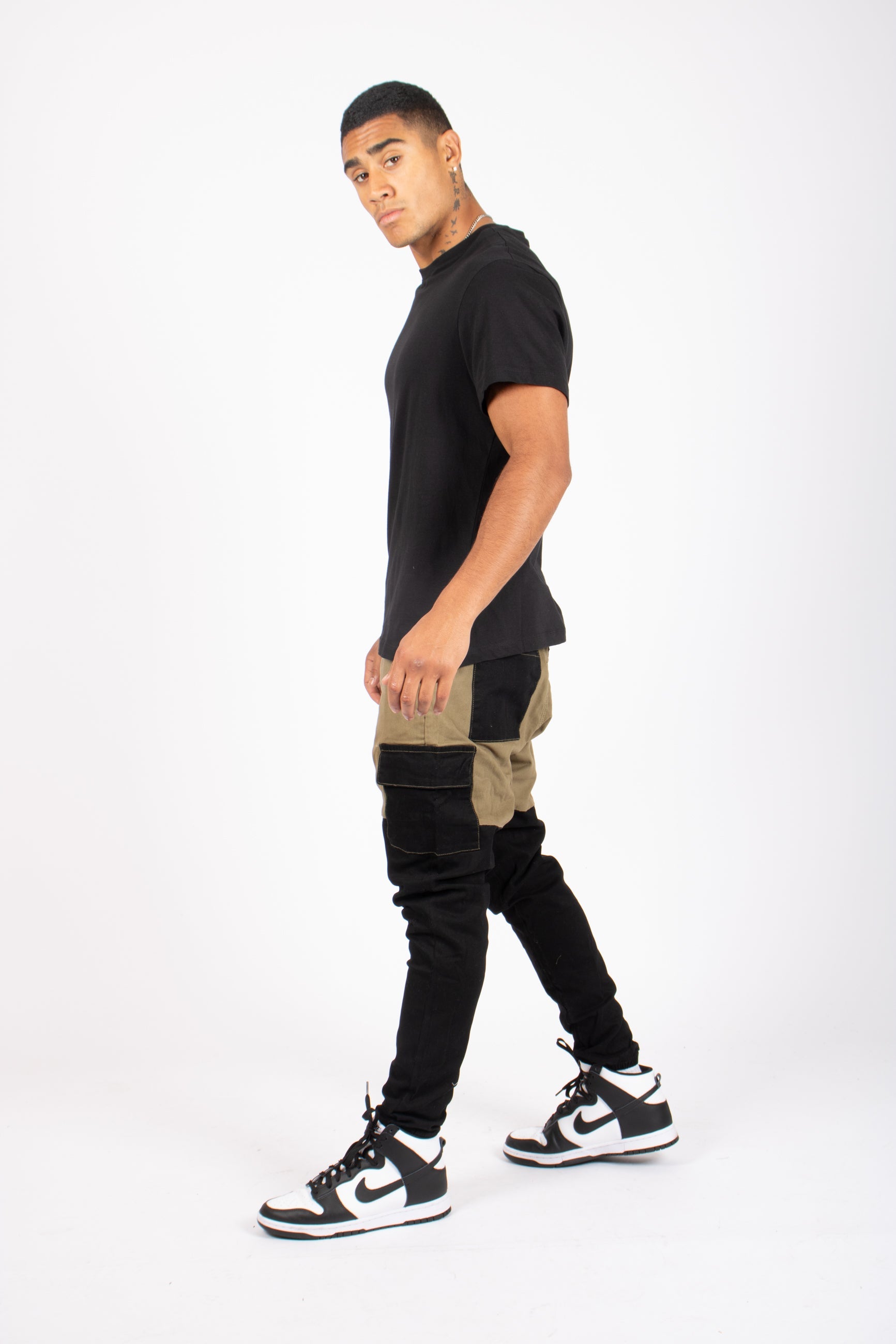 Faro Black & Khaki Contrast Relaxed Denim Jogger