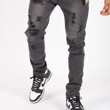 Logan Washed Charcoal Skinny Fit Jeans with Rips