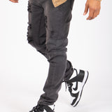 Logan Washed Charcoal Skinny Fit Jeans with Rips