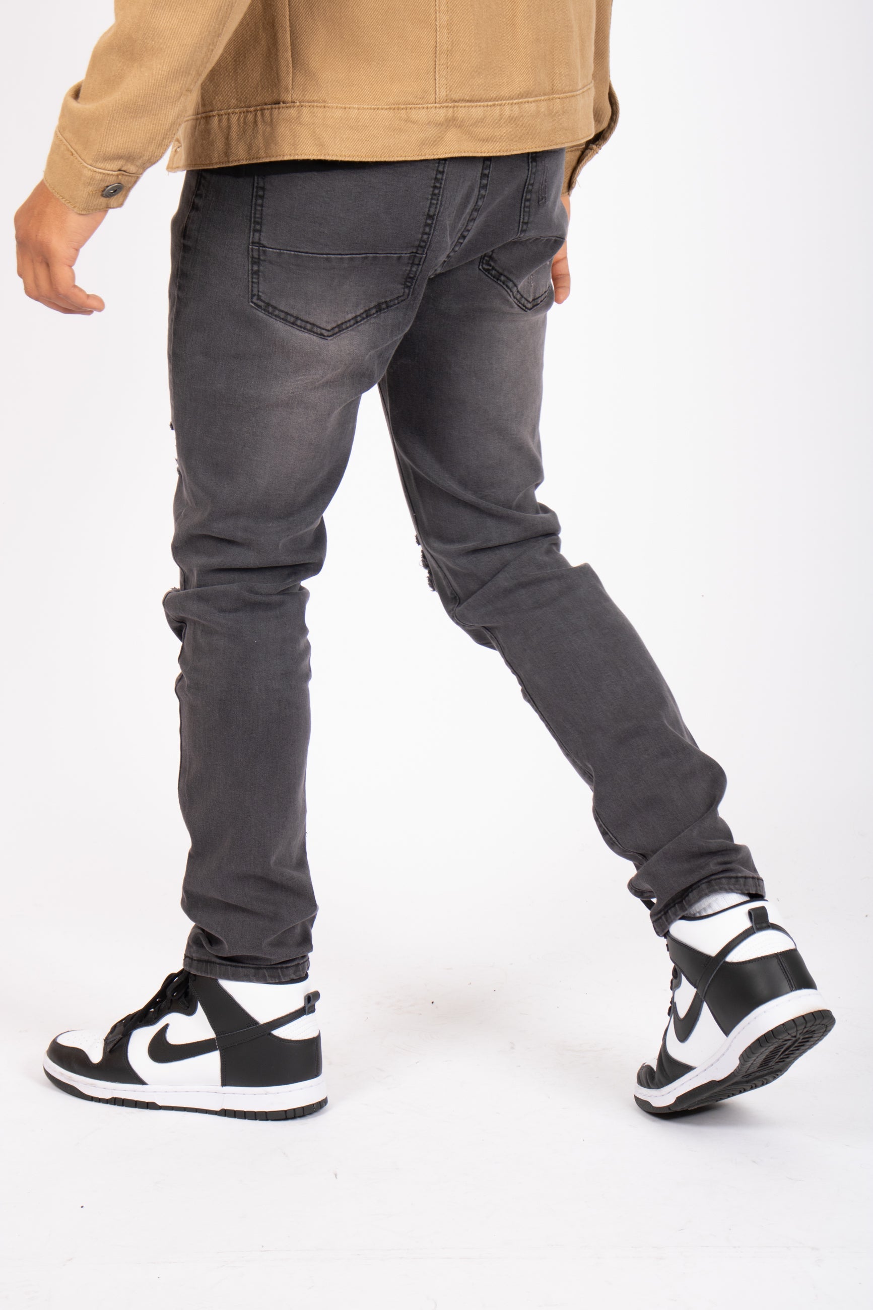 Logan Washed Charcoal Skinny Fit Jeans with Rips