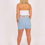 Glitzy Denim Mini Skirt With Diamante Belt