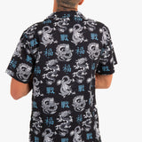 All-Over Dragon Print Short Sleeve Black Shirt