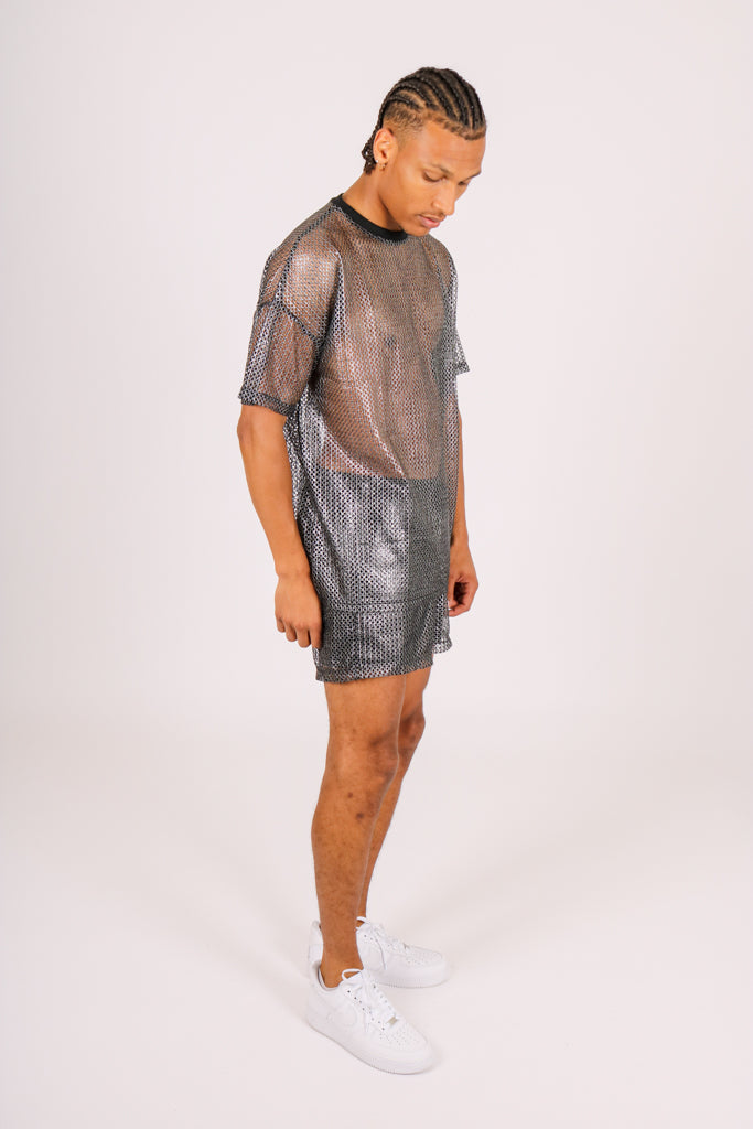 Oversized Metallic Mesh T-Shirt