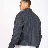 Oversized Pinstripe Utility Denim Jacket