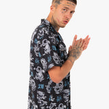 All-Over Dragon Print Short Sleeve Black Shirt