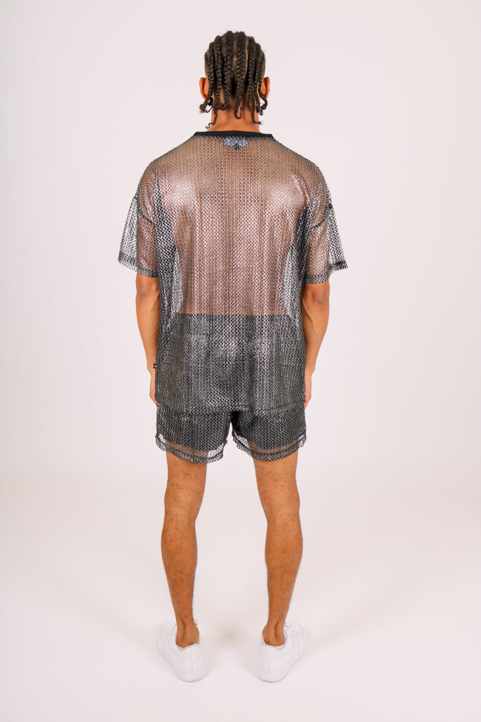 Metallic Grey Mesh Mesh Shorts