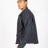 Oversized Pinstripe Utility Denim Jacket