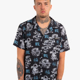 All-Over Dragon Print Short Sleeve Black Shirt