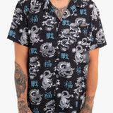 All-Over Dragon Print Short Sleeve Black Shirt