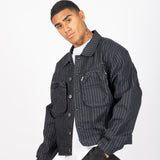 Oversized Pinstripe Utility Denim Jacket