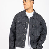 Oversized Pinstripe Utility Denim Jacket