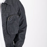 Oversized Pinstripe Utility Denim Jacket