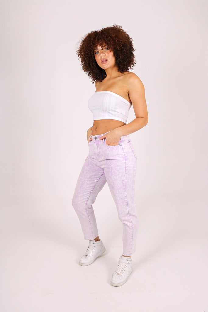 Outta Limits High rise mom jean in lilac acid wash - Liquor N Poker LIQUOR N POKER