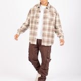 Oversized Long Sleeve Stone Flannel Shirt