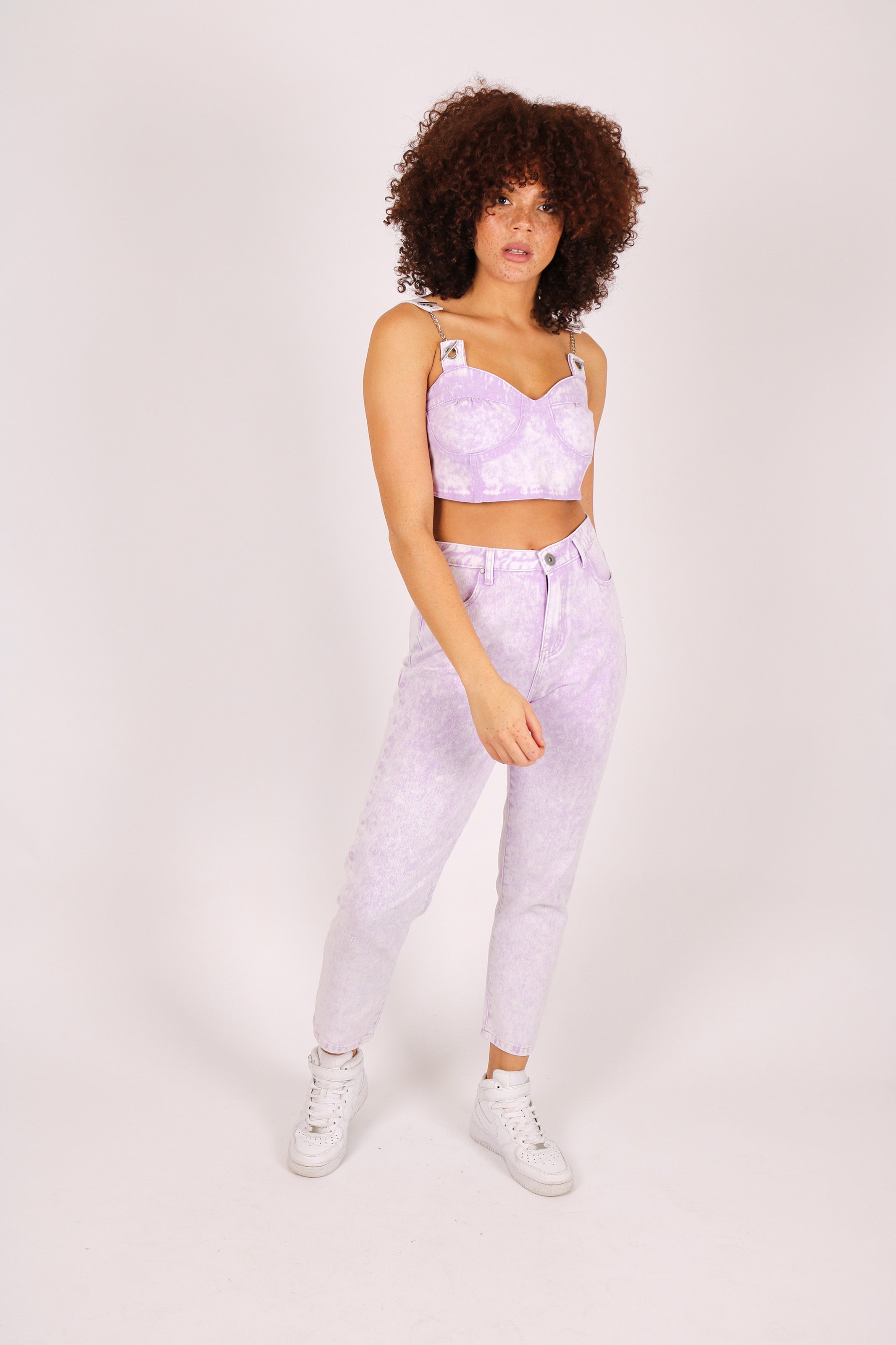 Outta Limit Denim Crop Top In Lilac Acid Wash