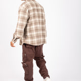 Oversized Long Sleeve Stone Flannel Shirt