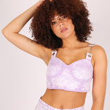 Outta Limit Denim Crop Top In Lilac Acid Wash