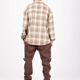 Oversized Long Sleeve Stone Flannel Shirt