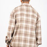 Oversized Long Sleeve Stone Flannel Shirt