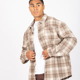 Oversized Long Sleeve Stone Flannel Shirt