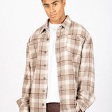 Oversized Long Sleeve Stone Flannel Shirt