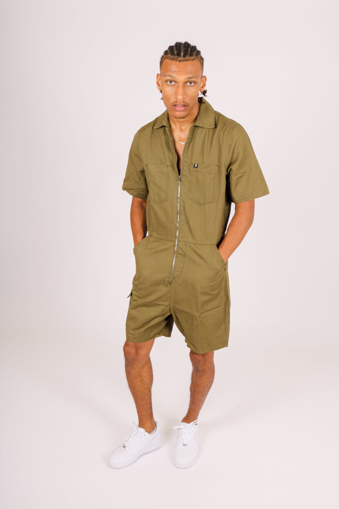 All-In-One Khaki Denim Jumpsuit