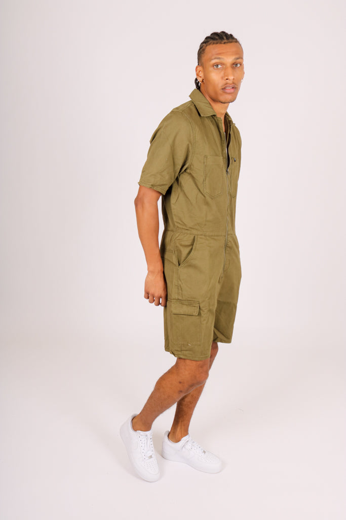 All-In-One Khaki Denim Jumpsuit