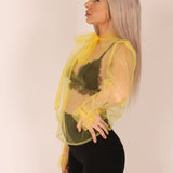 Yellow Sheer Organza Bow Blouse