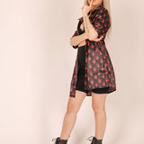 Flaming Heart Printed Satin Shirt Dress