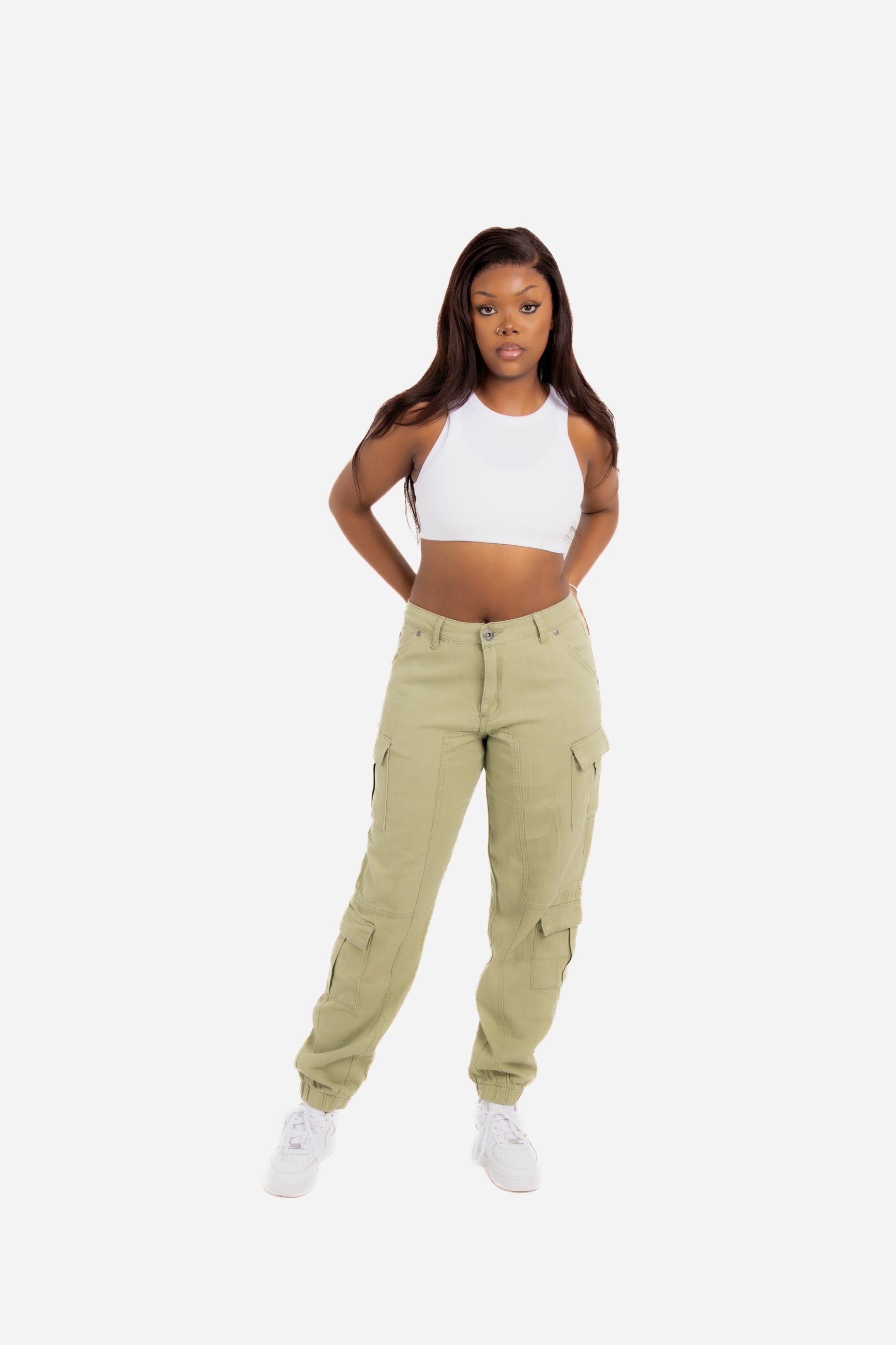 Relaxed Fit Cargo Trouser in Khaki Twill Denim