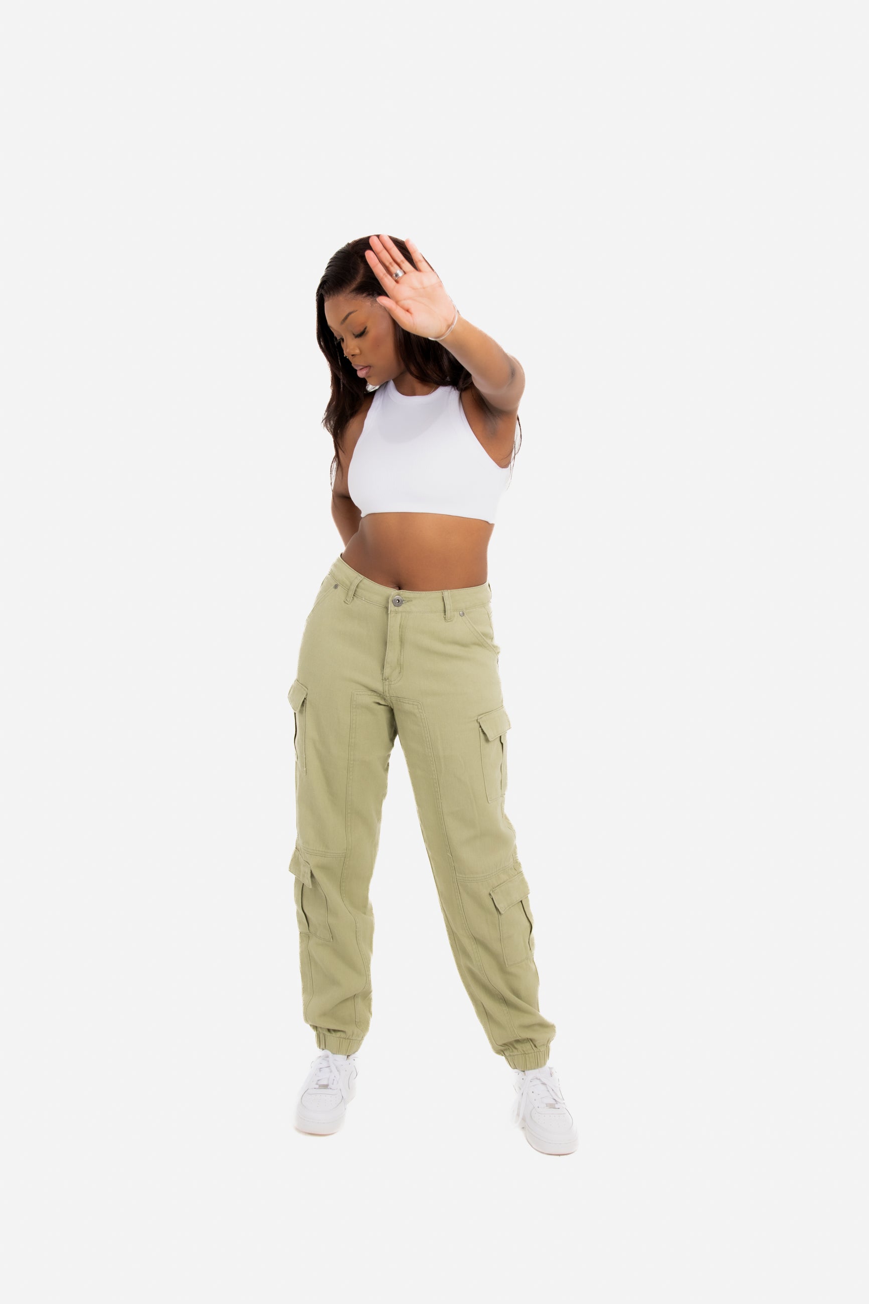 Relaxed Fit Cargo Trouser in Khaki Twill Denim