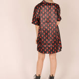 Flaming Heart Printed Satin Shirt Dress