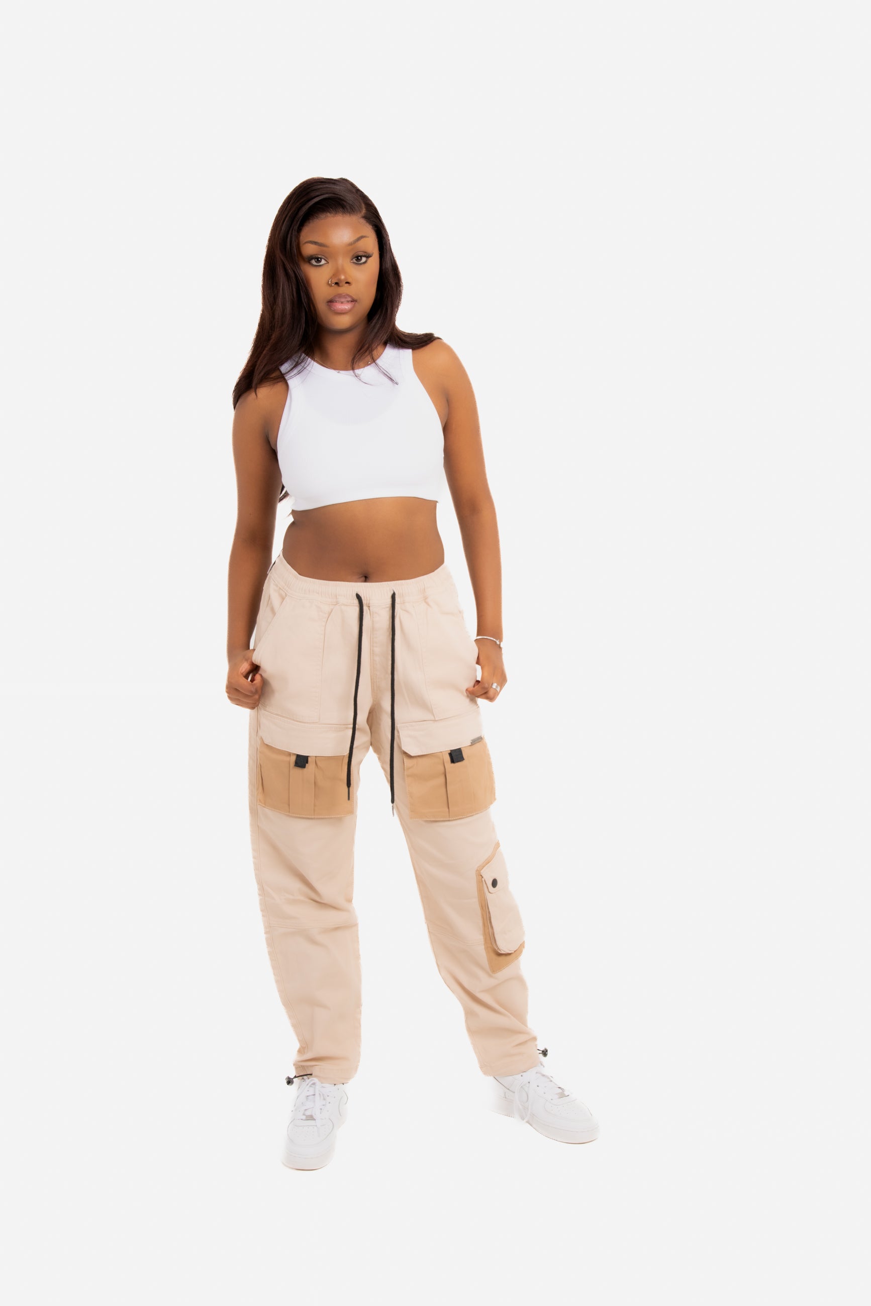 Stone & Beige Tech Utility Straight Leg Cargos