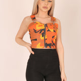 Orange Camo Denim Crop Top