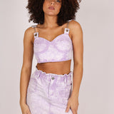 Outta Limits Denim Mini Skirt In Lilac Acid Wash