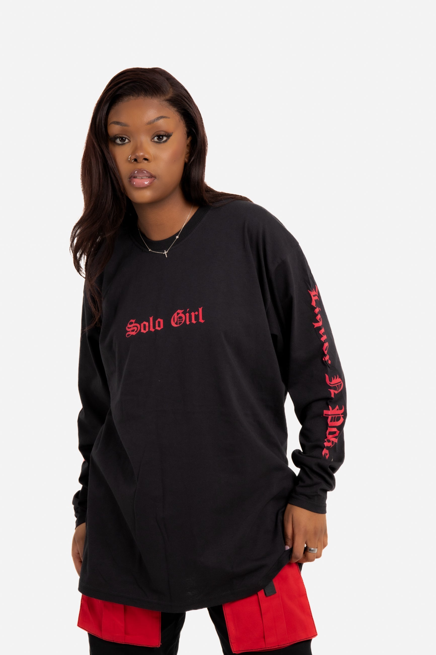 Solo Girl Long Sleeve T Shirt With Safari Print In Black