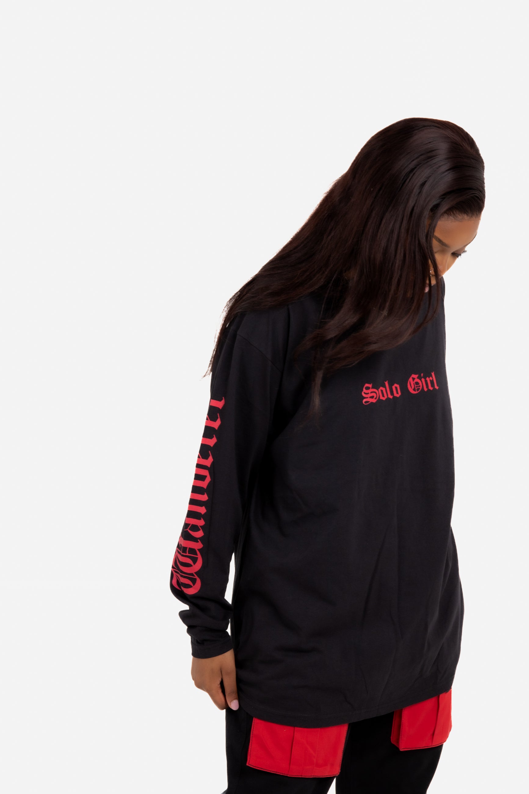 Solo Girl Long Sleeve T Shirt With Safari Print In Black