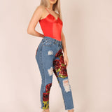 Bitchin Boyfriend Jeans With Rose Sequin Patches