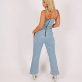 Gemstone Denim Jumpsuit With Kickflare And Gemstones