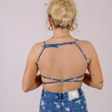 Star Print Denim Strappy Crop Top