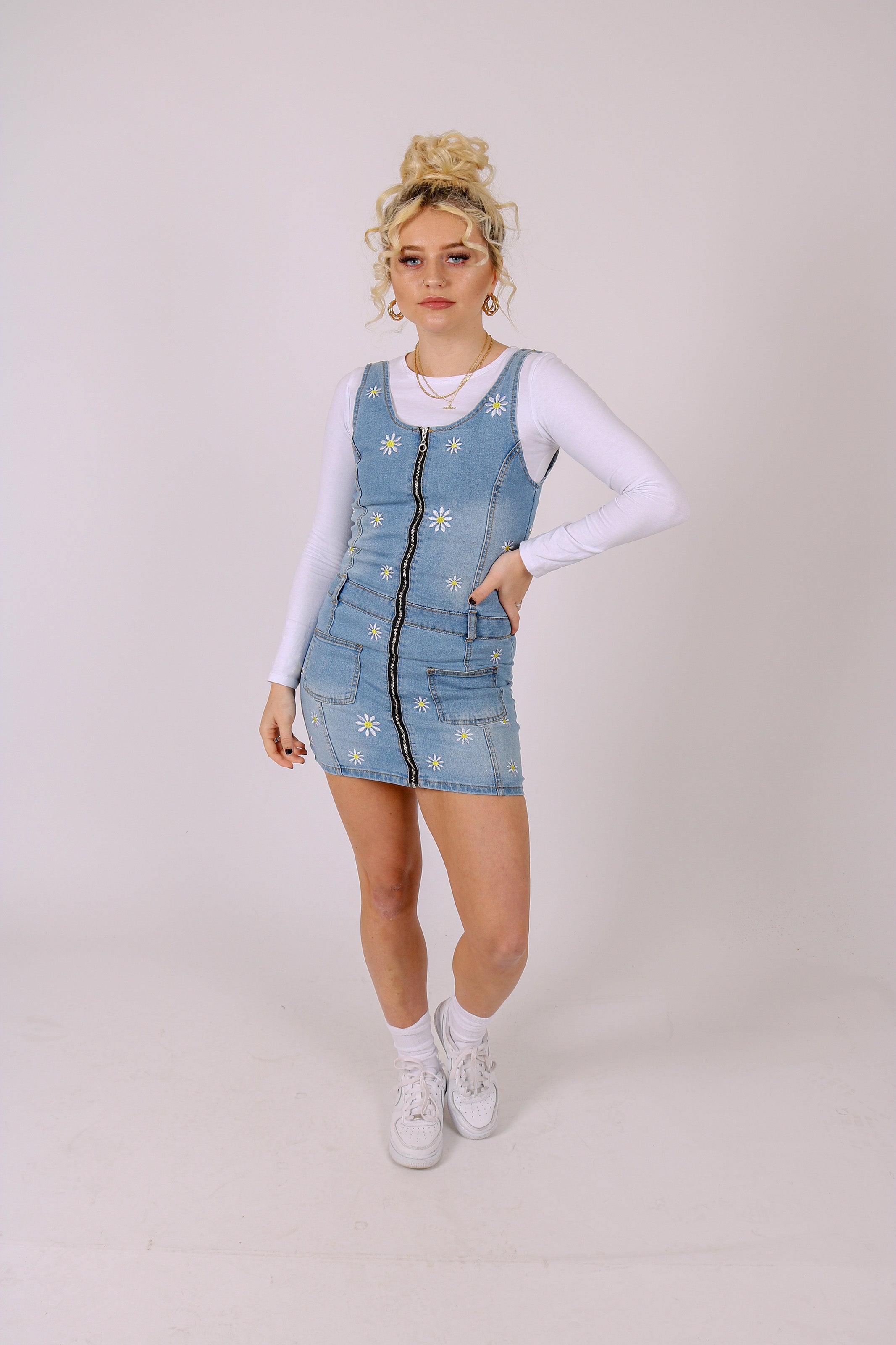 Ditsy Daisy Embroidered Denim Dress