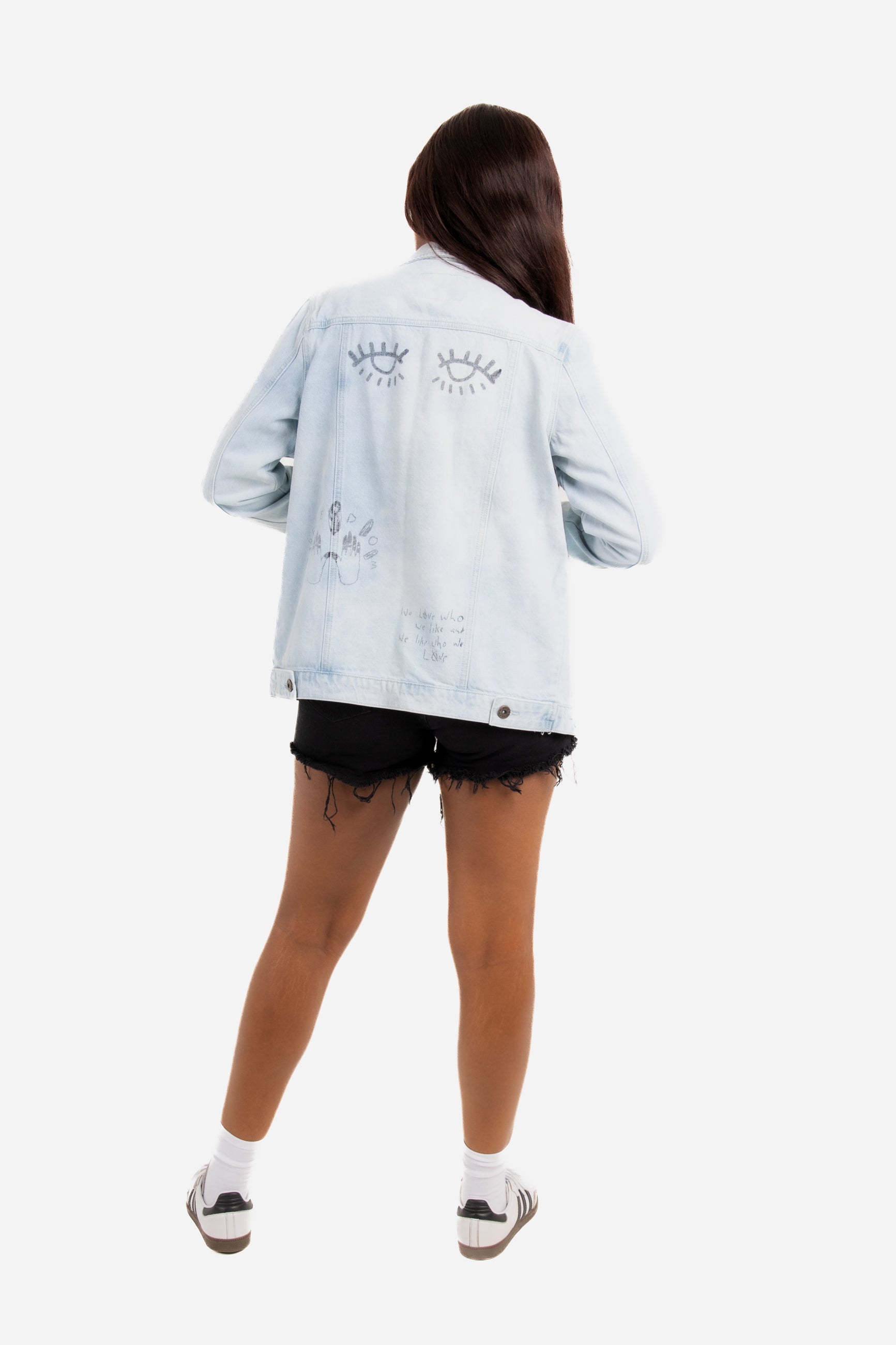 Boyfriend Fit Denim Jacket with Graffiti Illustration