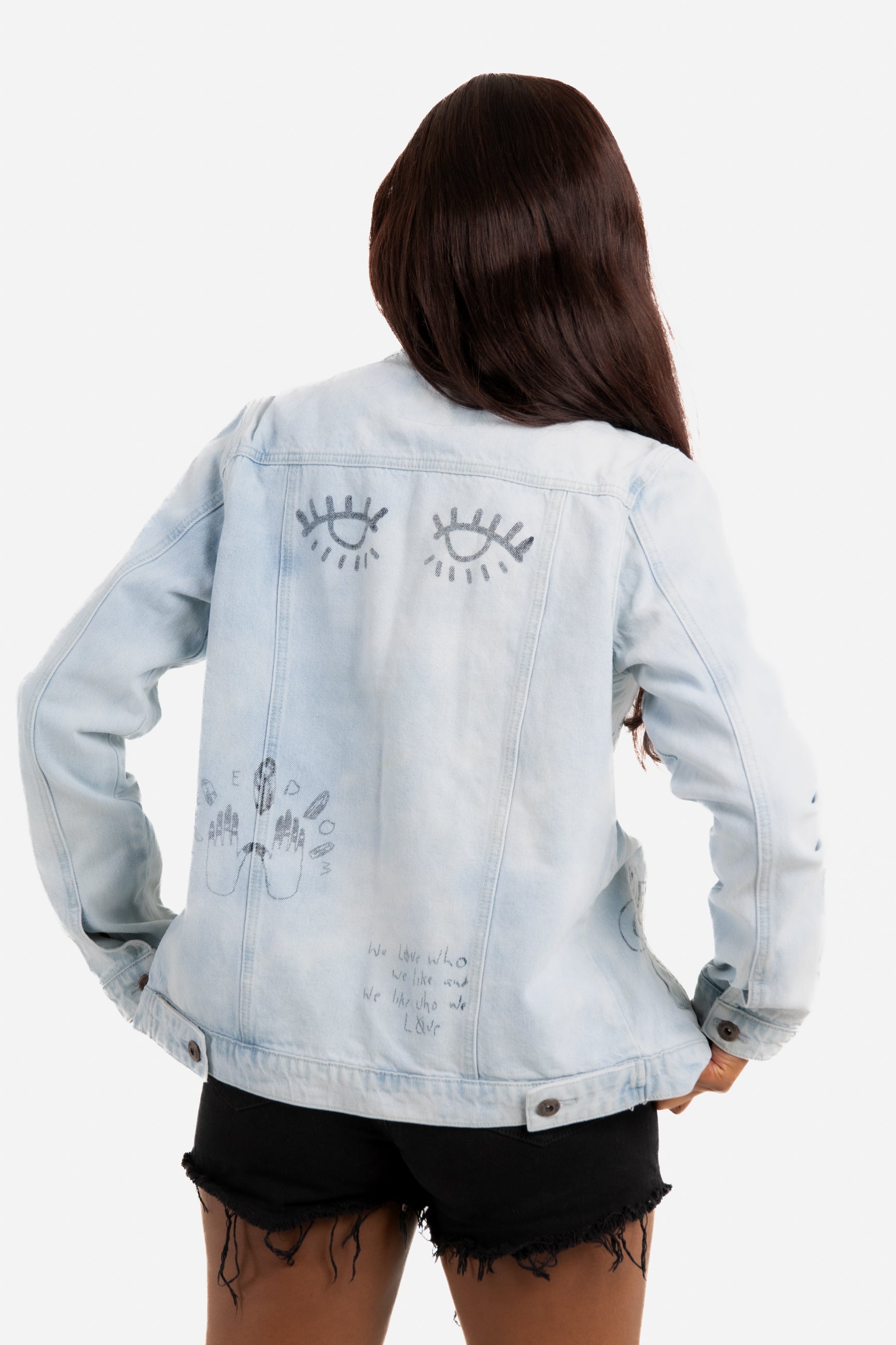 Boyfriend Fit Denim Jacket with Graffiti Illustration