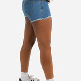 Topeka Blue Mid-Rise Denim Short with Raw Edge