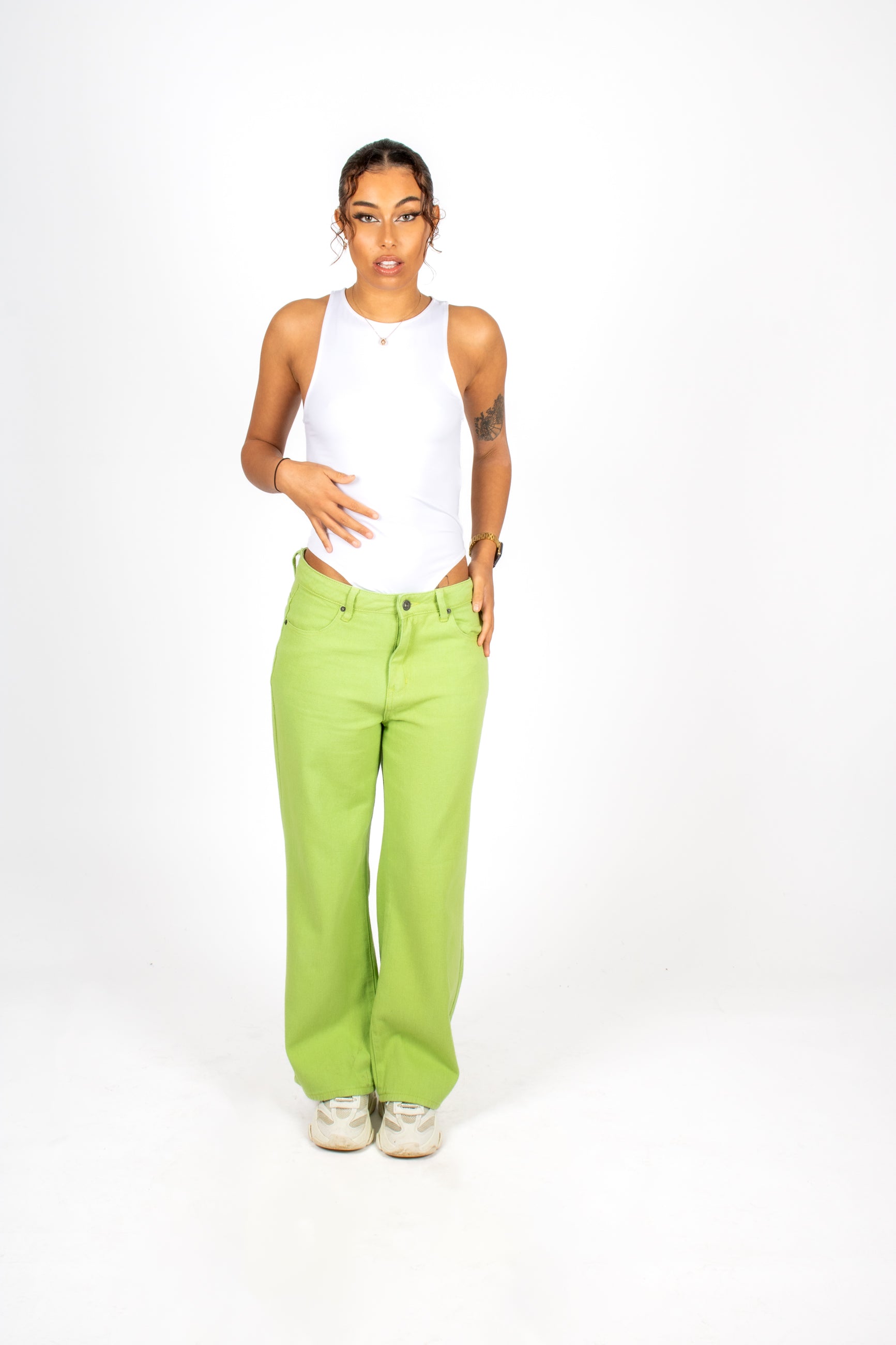 FAE Lime Green Low-Rise Slouchy Jeans