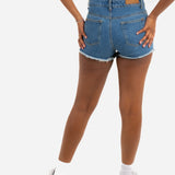 Topeka Blue Mid-Rise Denim Short with Raw Edge