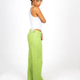 FAE Lime Green Low-Rise Slouchy Jeans