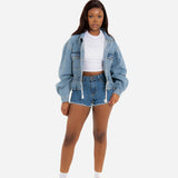 Dakota Oversized But Cropped Denim Jacket With Rope Pull Detail